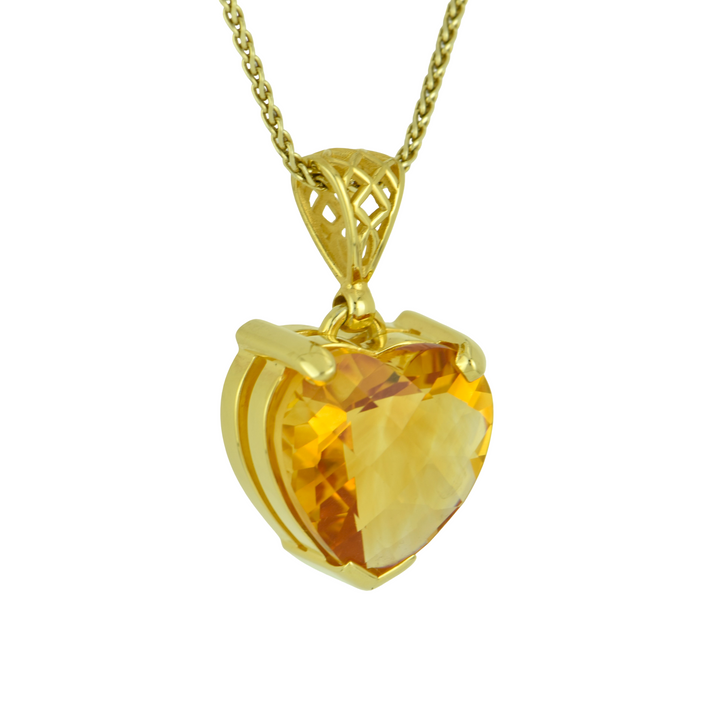 Heart-Shaped Citrine Pendant, set in Sterling Silver plated in Yellow Gold