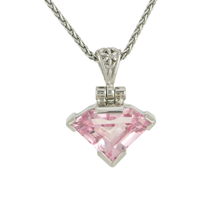 Superman Imperial Pink Sapphire Pendant, set in Sterling Silver plated in White Rhodium