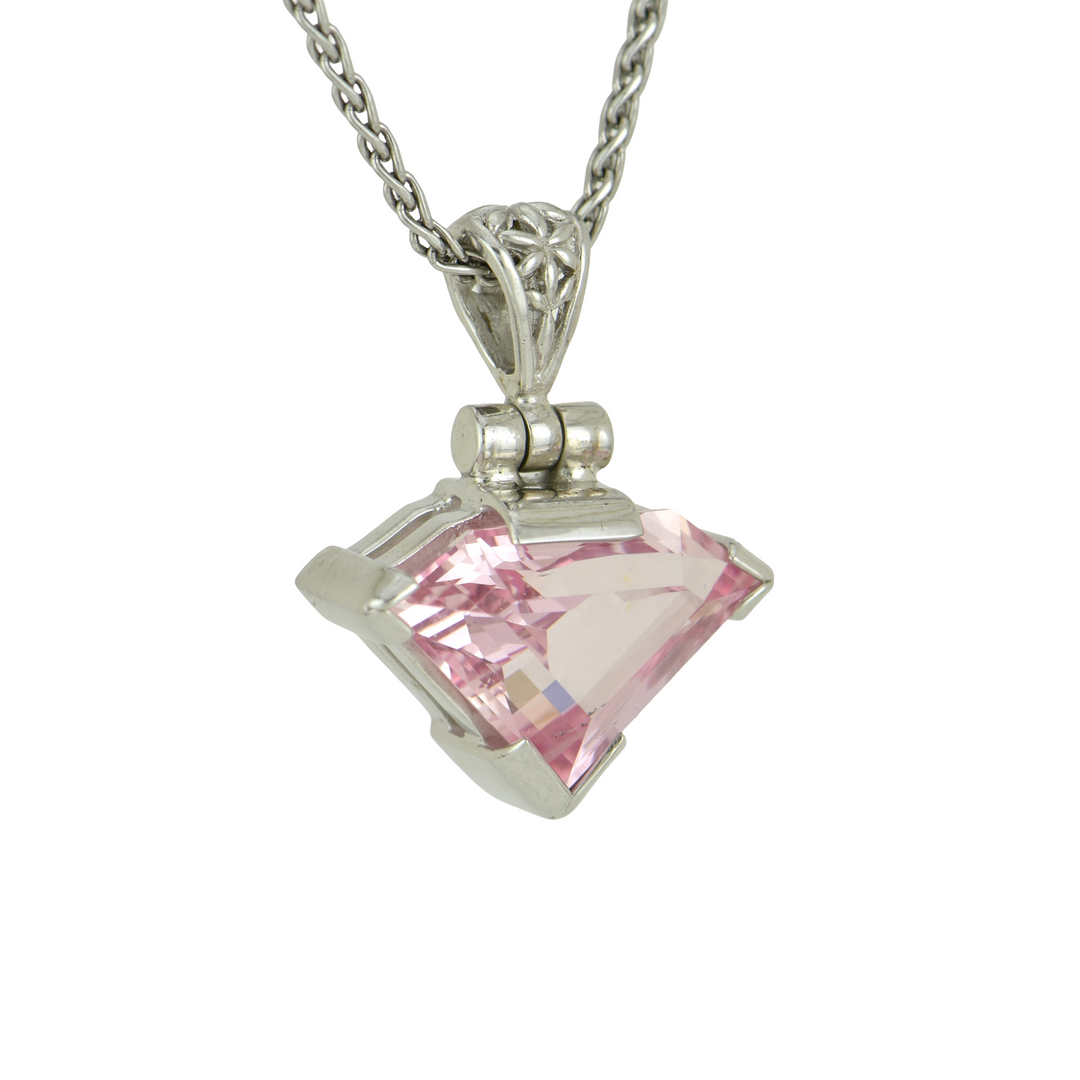 Superman Imperial Pink Sapphire Pendant, set in Sterling Silver plated in White Rhodium