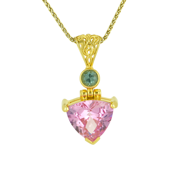 Trillion Imperial Pink Sapphire Pendant, set in Sterling Silver plated in Yellow Gold