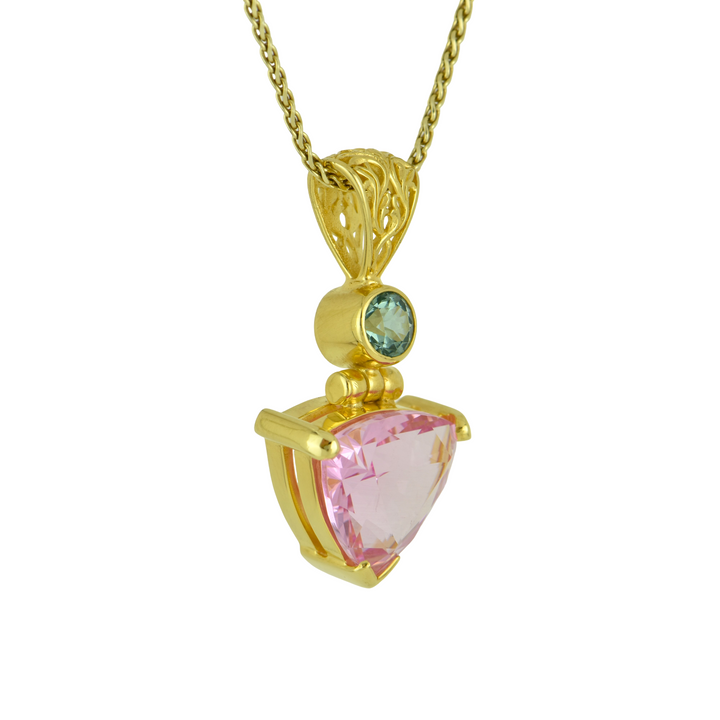 Trillion Imperial Pink Sapphire Pendant, set in Sterling Silver plated in Yellow Gold