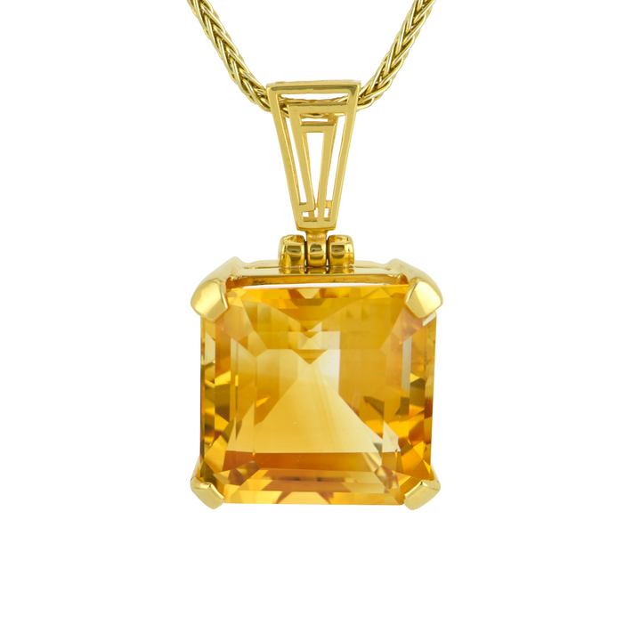 Cushion Cut Citrine Pendant, set in Sterling Silver plated in Yellow Gold