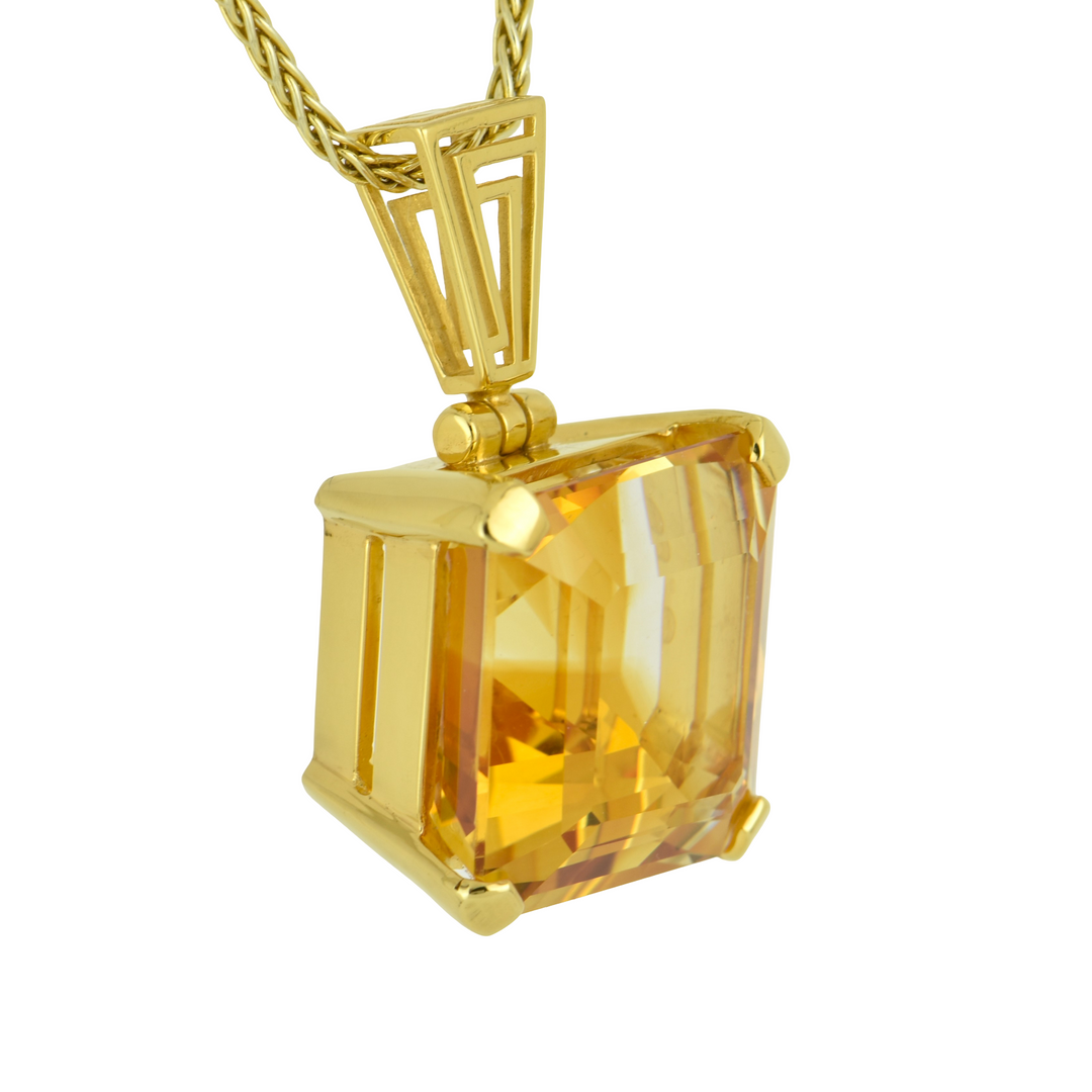 Cushion Cut Citrine Pendant, set in Sterling Silver plated in Yellow Gold