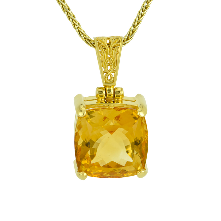 Cushion Cut Citrine Pendant, set in Sterling Silver plated in Yellow Gold
