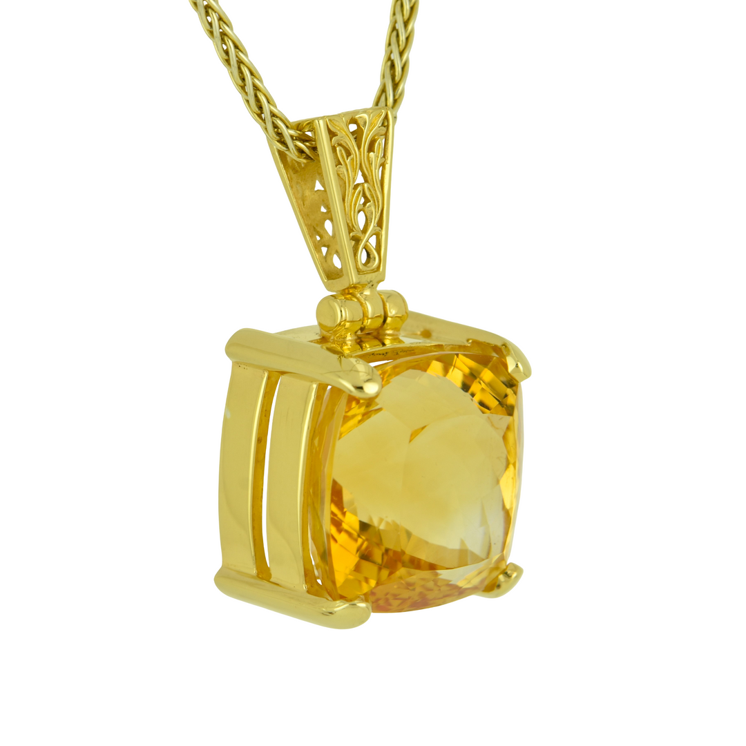 Cushion Cut Citrine Pendant, set in Sterling Silver plated in Yellow Gold