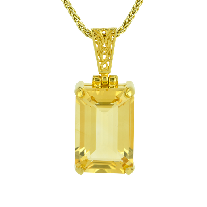 Emerald Cut Citrine Pendant, set in Sterling Silver plated in Yellow Gold