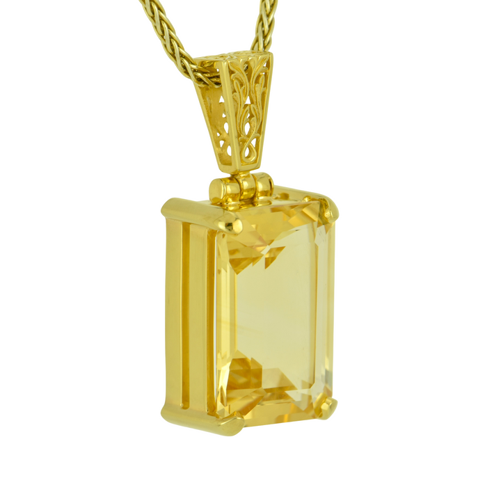 Emerald Cut Citrine Pendant, set in Sterling Silver plated in Yellow Gold