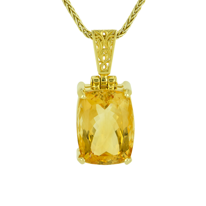 Emerald Cut Citrine Pendant, set in Sterling Silver plated in Yellow Gold
