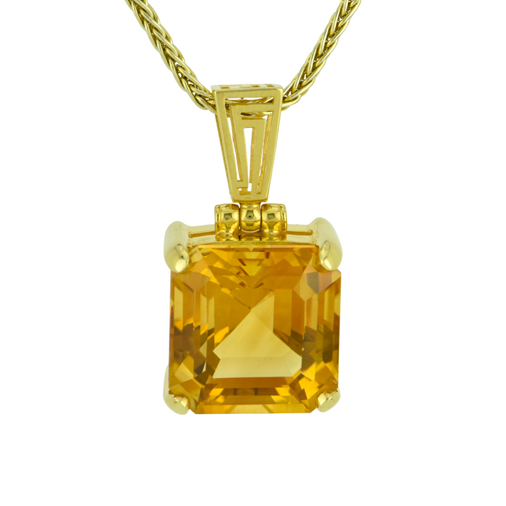 Cushion Cut Citrine Pendant, set in Sterling Silver plated in Yellow Gold