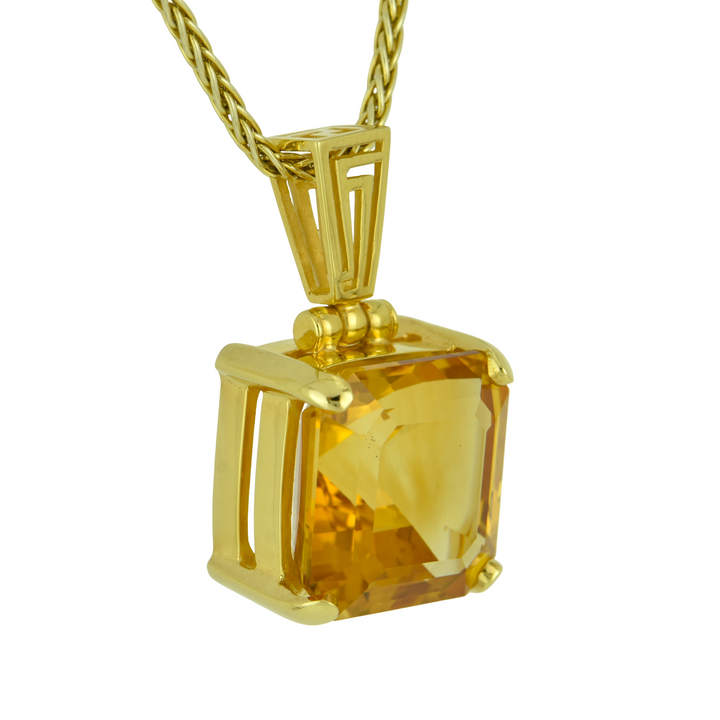 Cushion Cut Citrine Pendant, set in Sterling Silver plated in Yellow Gold