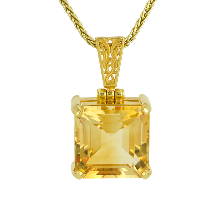 Cushion Cut Citrine Pendant, set in Sterling Silver plated in Yellow Gold