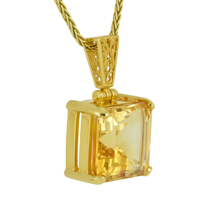 Cushion Cut Citrine Pendant, set in Sterling Silver plated in Yellow Gold