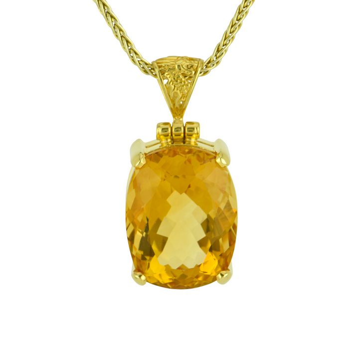 Emerald Cut Citrine Pendant, set in Sterling Silver plated in Yellow Gold