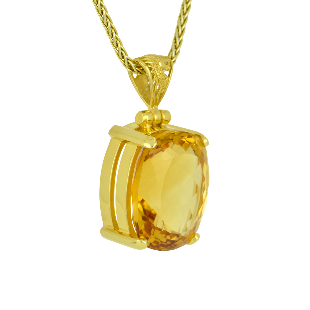 Emerald Cut Citrine Pendant, set in Sterling Silver plated in Yellow Gold