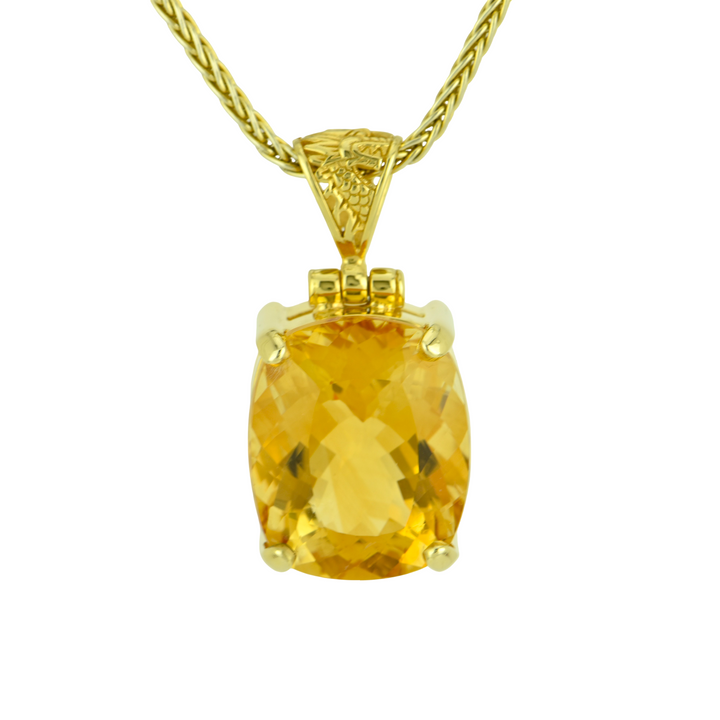 Emerald Cut Citrine Pendant, set in Sterling Silver plated in Yellow Gold