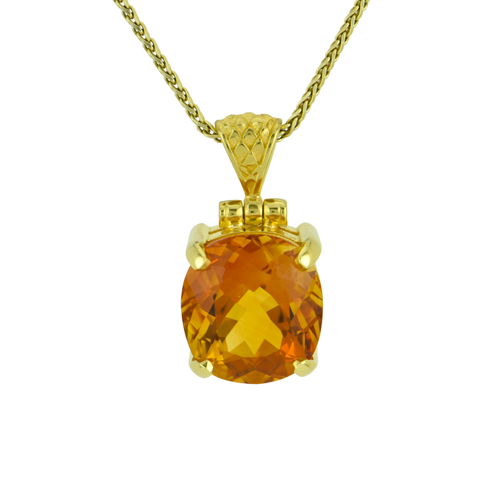 Emerald Cut Citrine Pendant, set in Sterling Silver plated in Yellow Gold