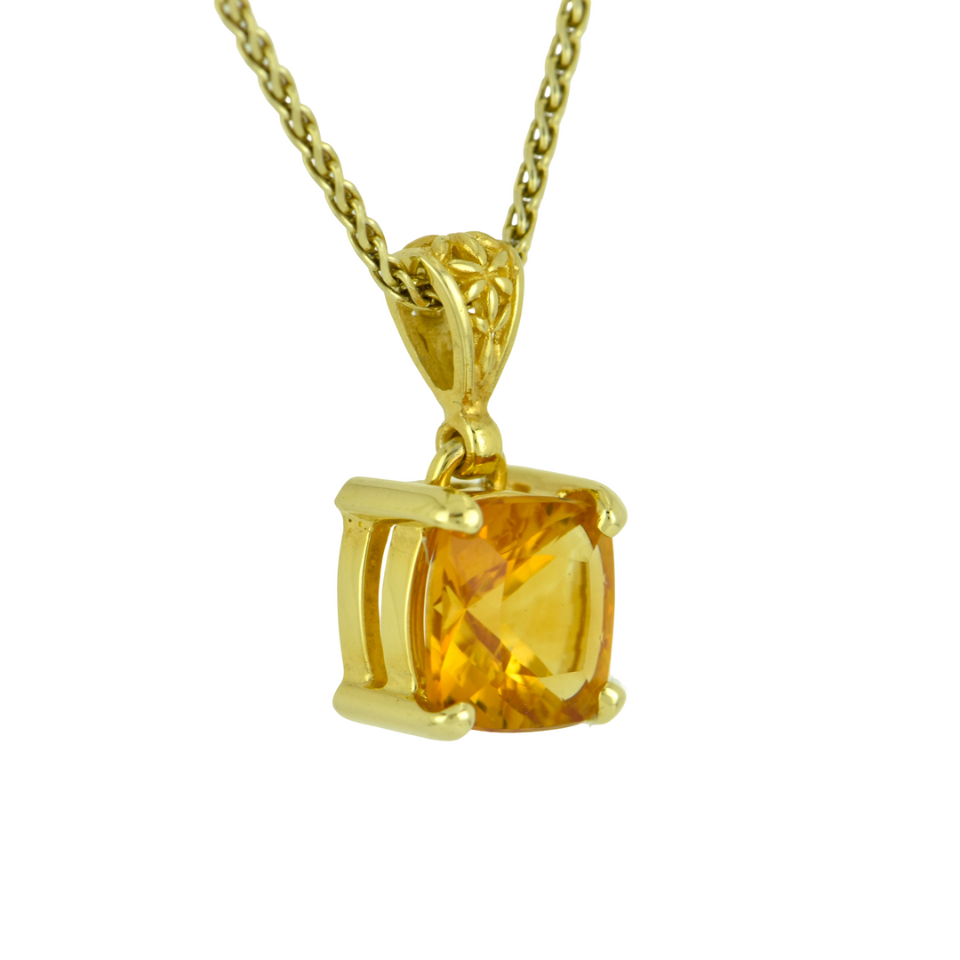 Cushion Cut Citrine Pendant, set in Sterling Silver plated in Yellow Gold