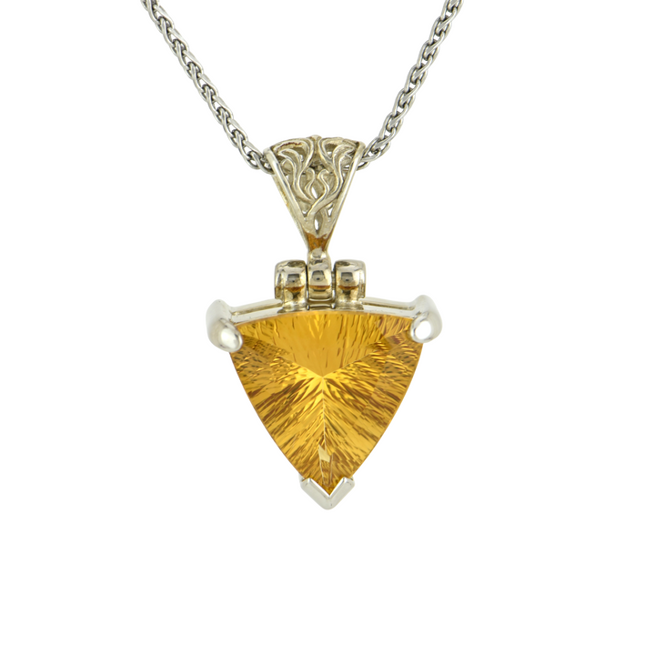 Trillion Citrine Pendant, set in Sterling Silver plated in White Rhodium