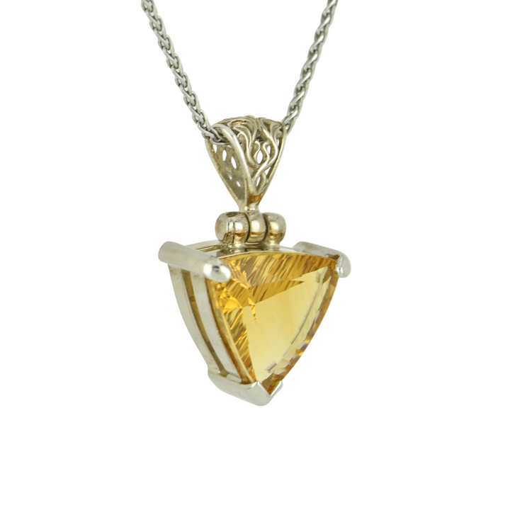 Trillion Citrine Pendant, set in Sterling Silver plated in White Rhodium