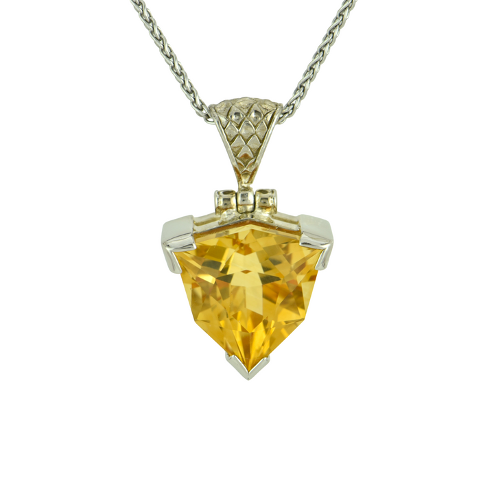 Trillion Citrine, set in Sterling Silver plated in White Rhodium