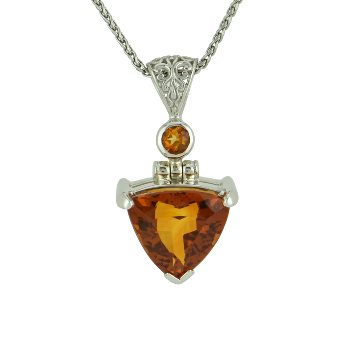Trillion Citrine Pendant, set in Sterling Silver plated in White Rhodium