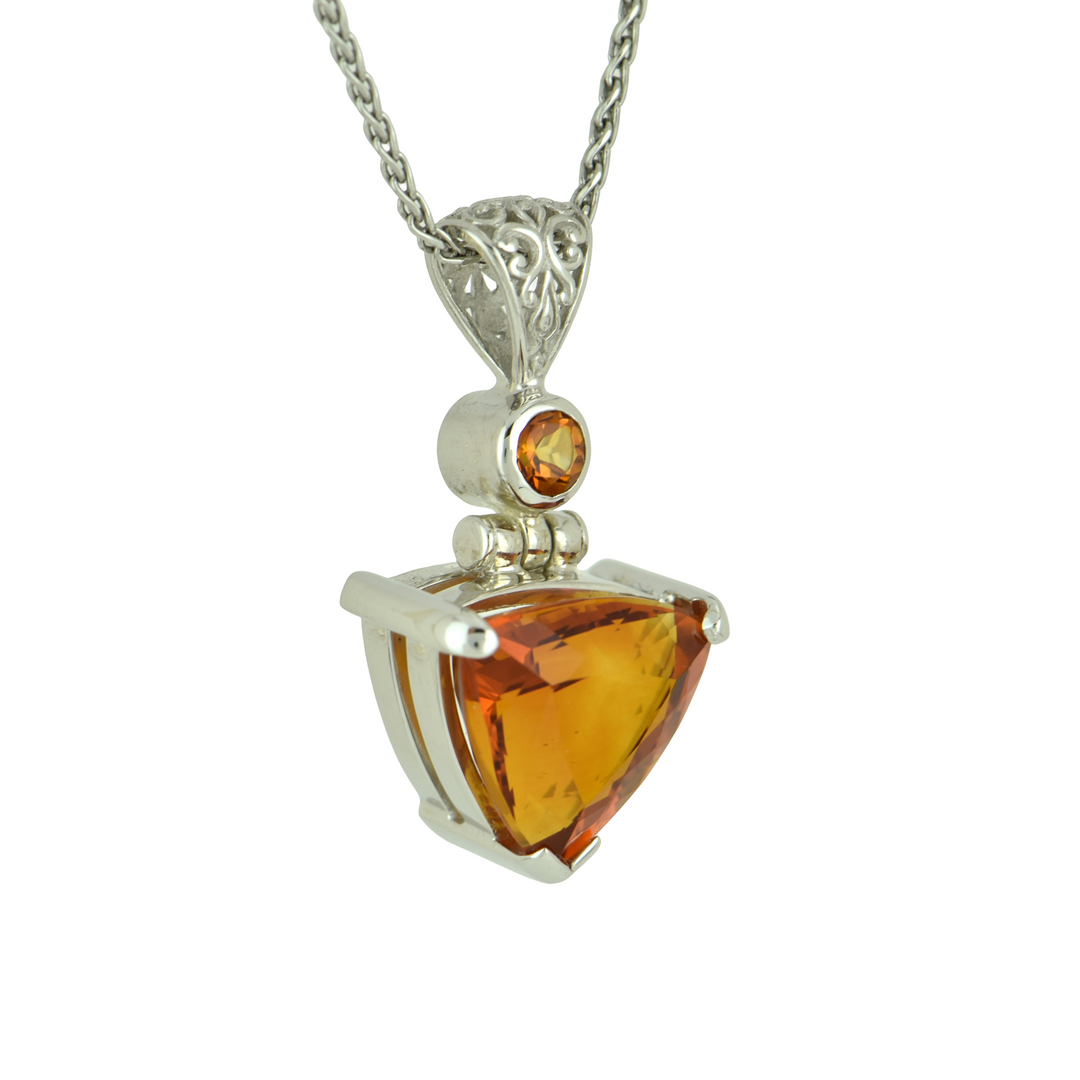 Trillion Citrine Pendant, set in Sterling Silver plated in White Rhodium