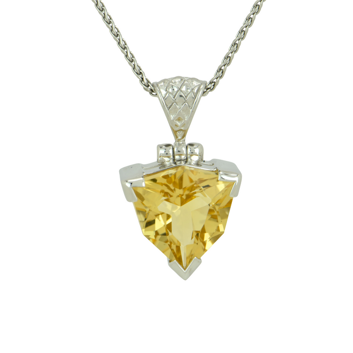 Trillion Citrine Pendant, set in Sterling Silver plated in White Rhodium