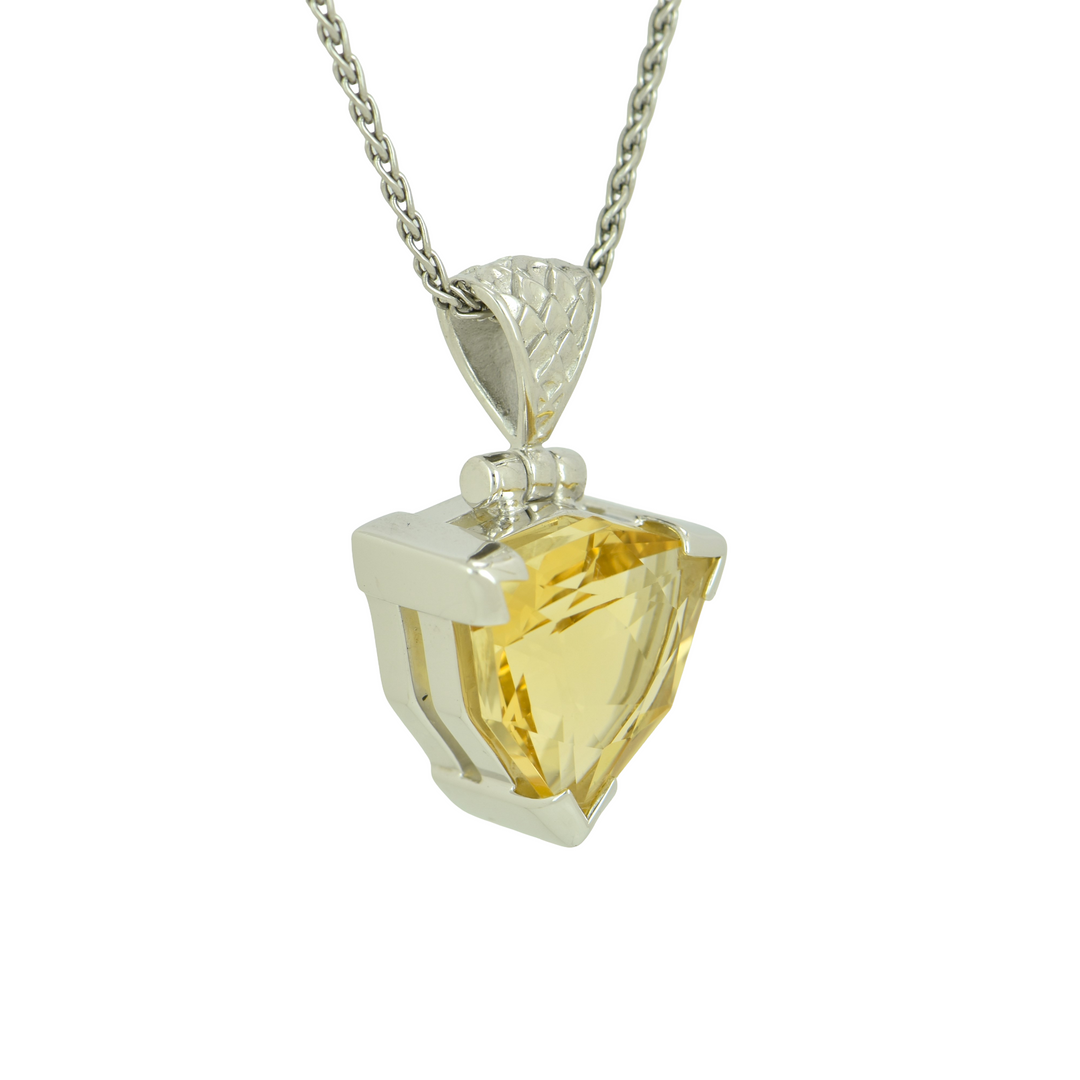 Trillion Citrine Pendant, set in Sterling Silver plated in White Rhodium