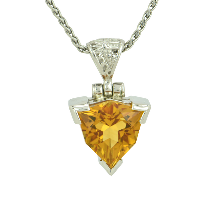 Trillion Citrine Pendant, set in Sterling Silver plated in White Rhodium