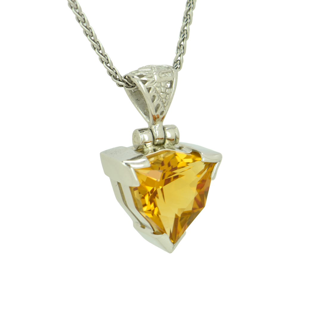 Trillion Citrine Pendant, set in Sterling Silver plated in White Rhodium