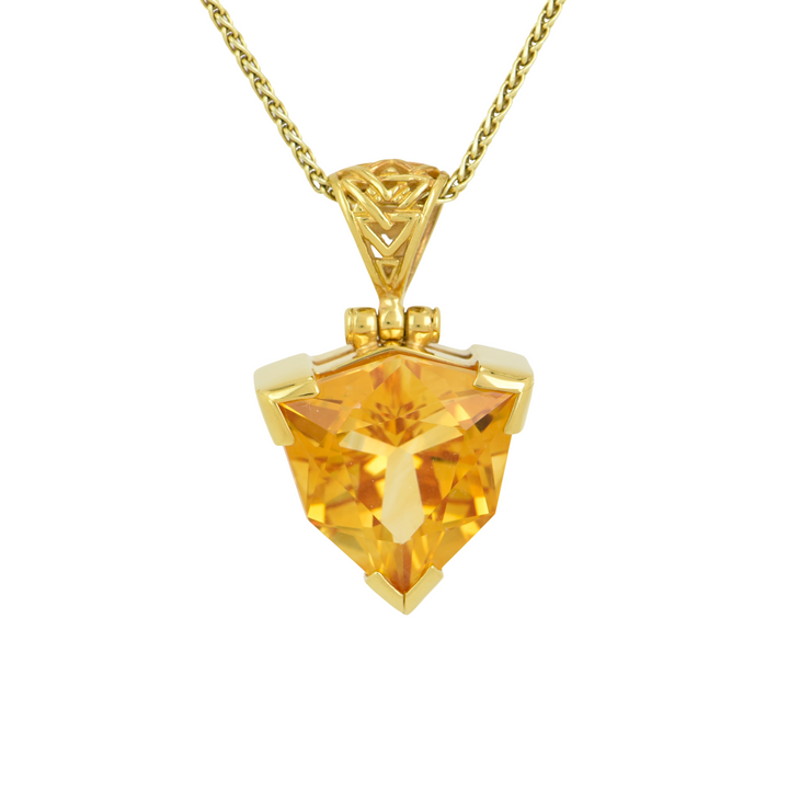 Trillion Citrine Pendant, set in Sterling Silver plated in Yellow Gold