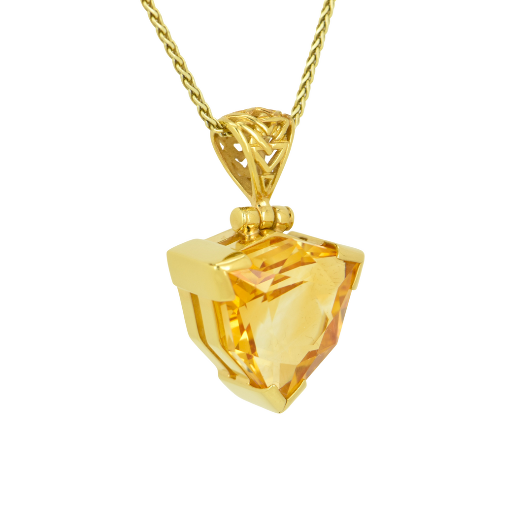 Trillion Citrine Pendant, set in Sterling Silver plated in Yellow Gold