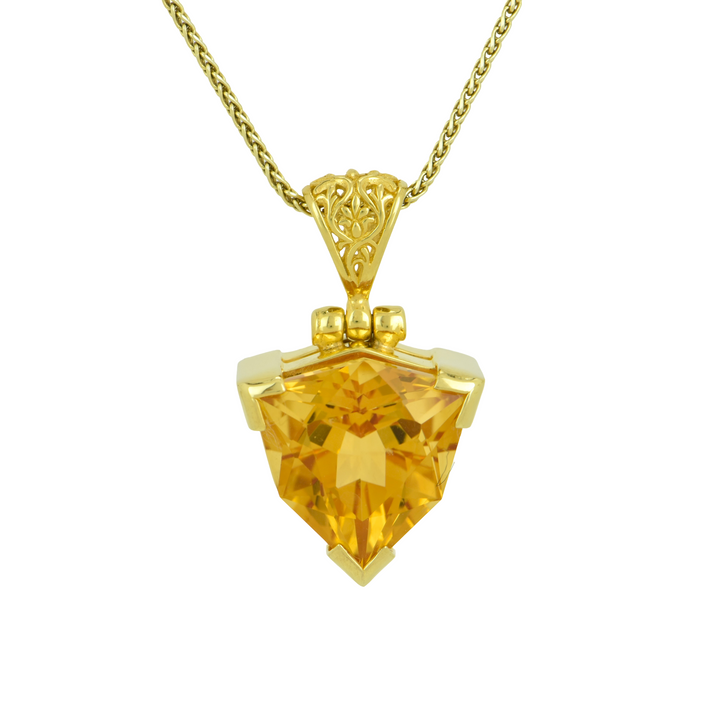 Trillion Citrine Pendant, set in Sterling Silver plated in Yellow Gold