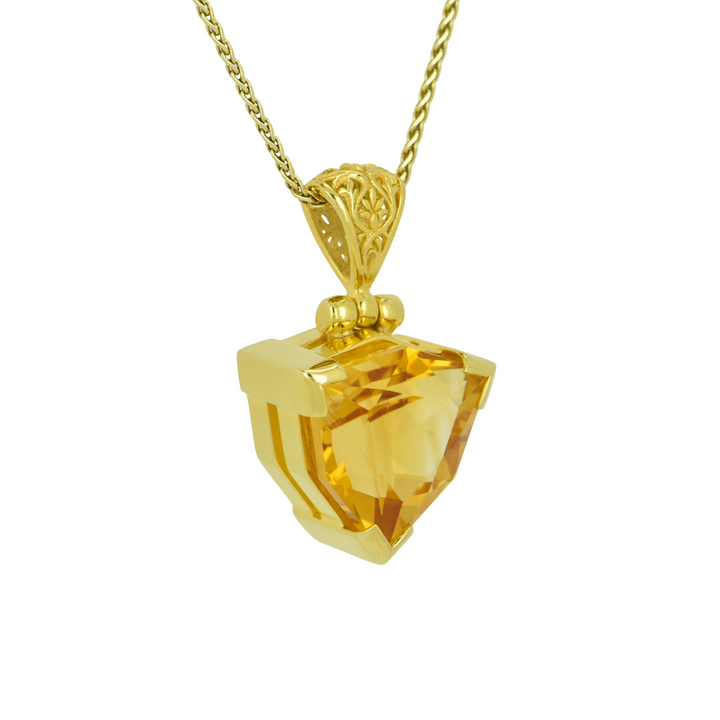 Trillion Citrine Pendant, set in Sterling Silver plated in Yellow Gold