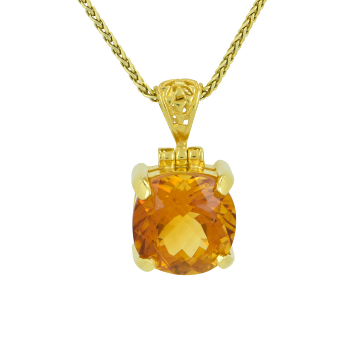 Cushion Cut Citrine Pendant, set in Sterling Silver plated in Yellow Gold