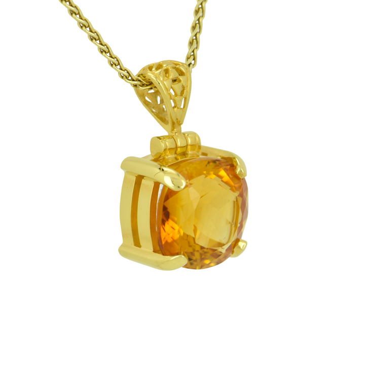 Cushion Cut Citrine Pendant, set in Sterling Silver plated in Yellow Gold