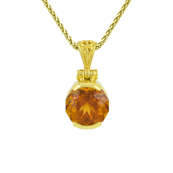 Round Citrine Pendant, set in Sterling Silver plated in Yellow Gold