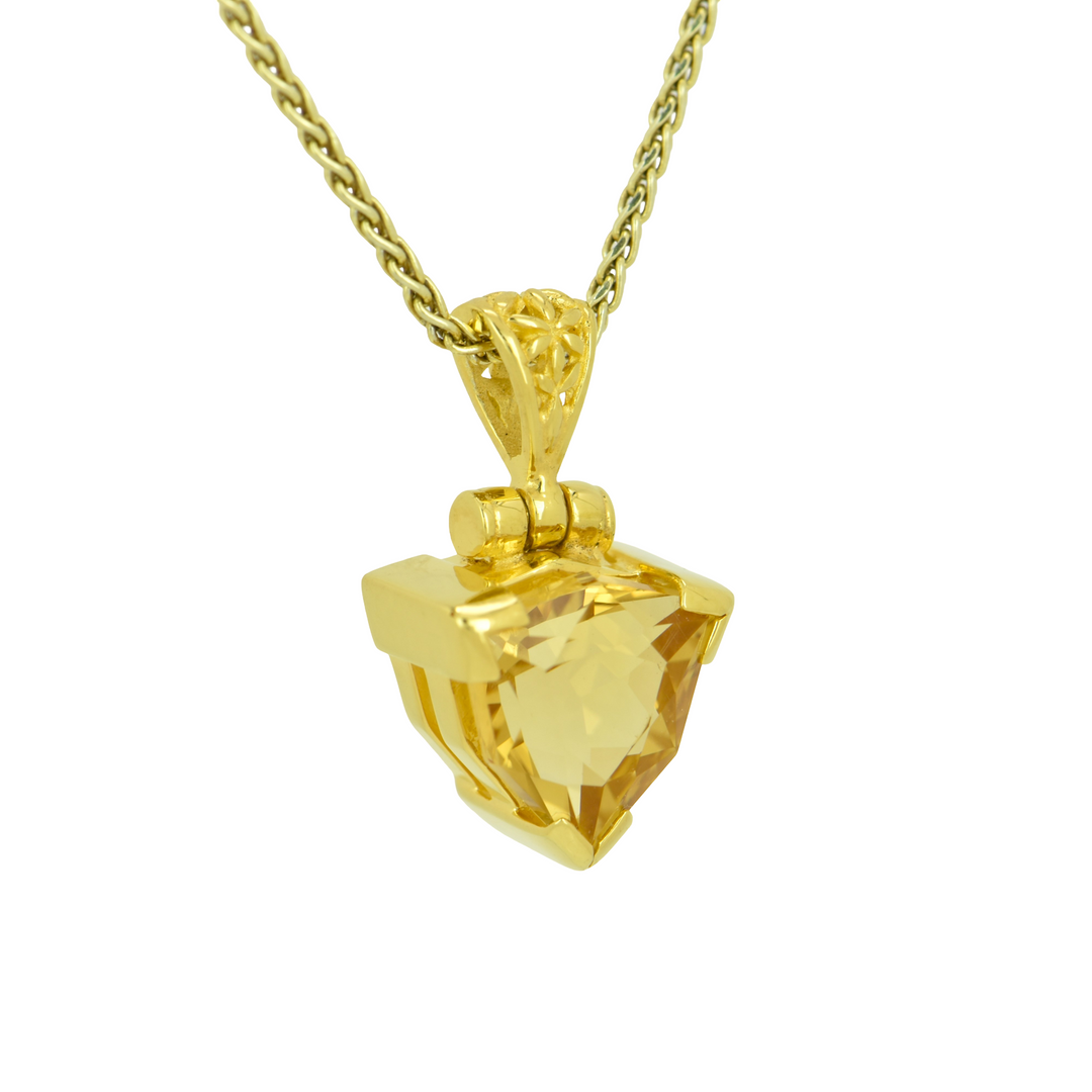 Trillion Citrine Pendant, set in Sterling Silver plated in Yellow Gold