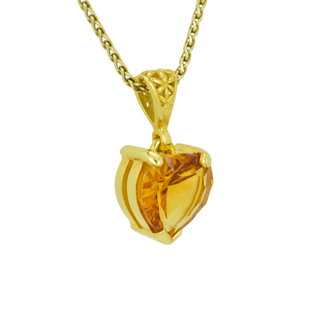 Heart-Shaped Citrine Pendant, set in Sterling Silver plated in Yellow Gold