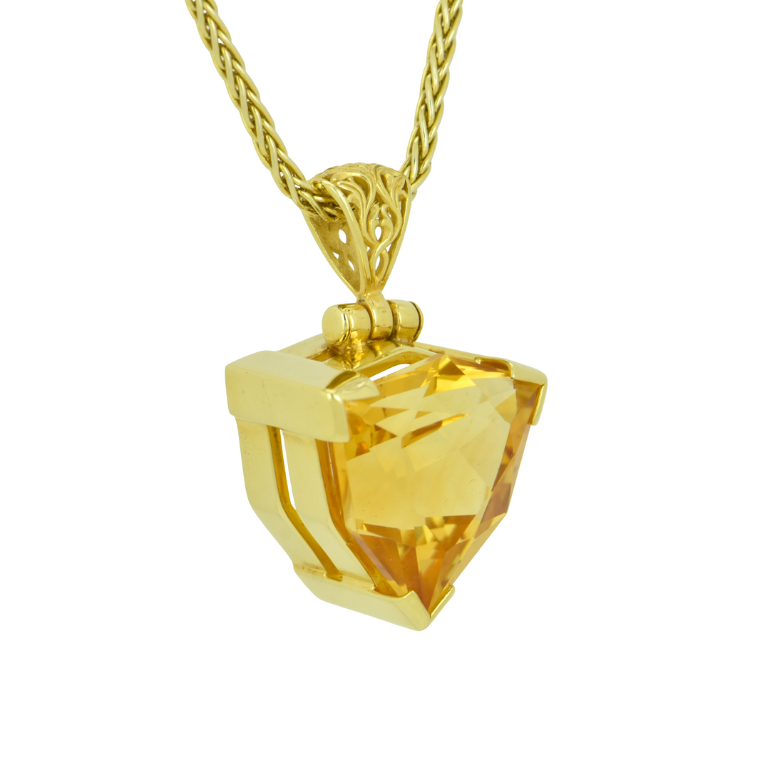 Trillion Citrine Pendant, set in Sterling Silver plated in Yellow Gold