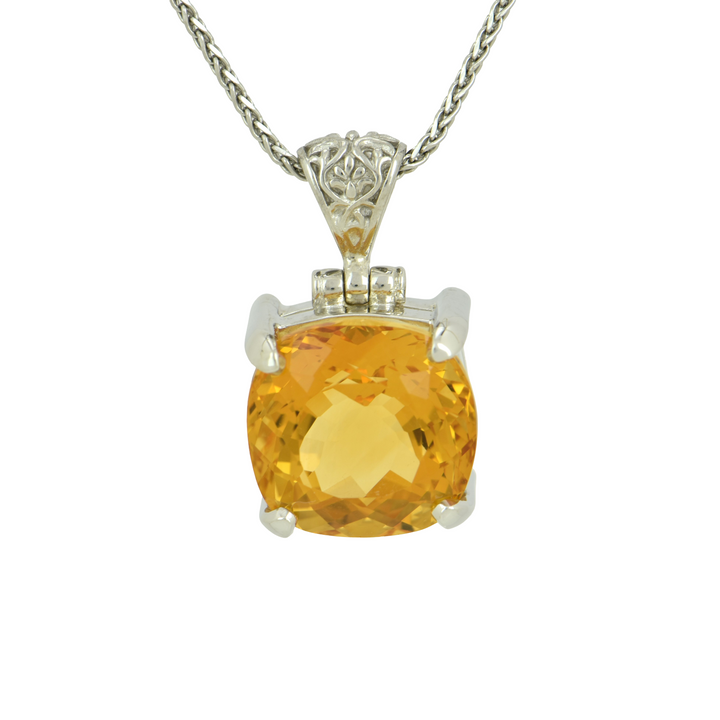 Cushion Cut Citrine Pendant, set in Sterling Silver plated in Yellow Gold