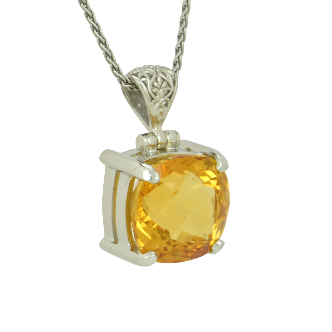Cushion Cut Citrine Pendant, set in Sterling Silver plated in Yellow Gold
