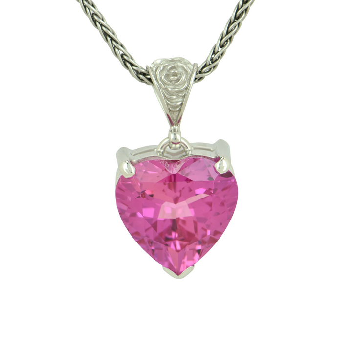 Heart-Shaped Shasta Pink Sapphire Pendant, set in Sterling Silver plated in White Rhodium