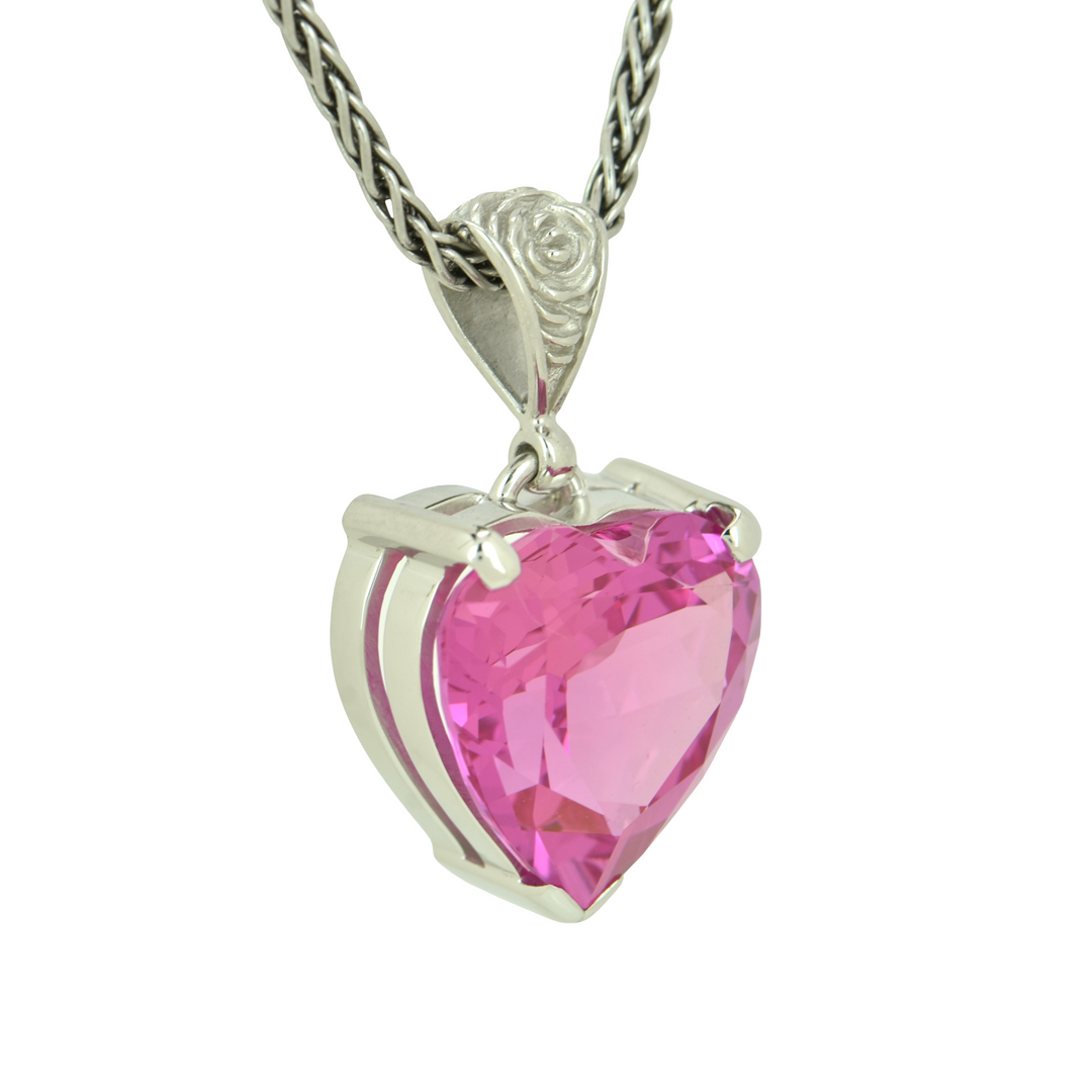 Heart-Shaped Shasta Pink Sapphire Pendant, set in Sterling Silver plated in White Rhodium