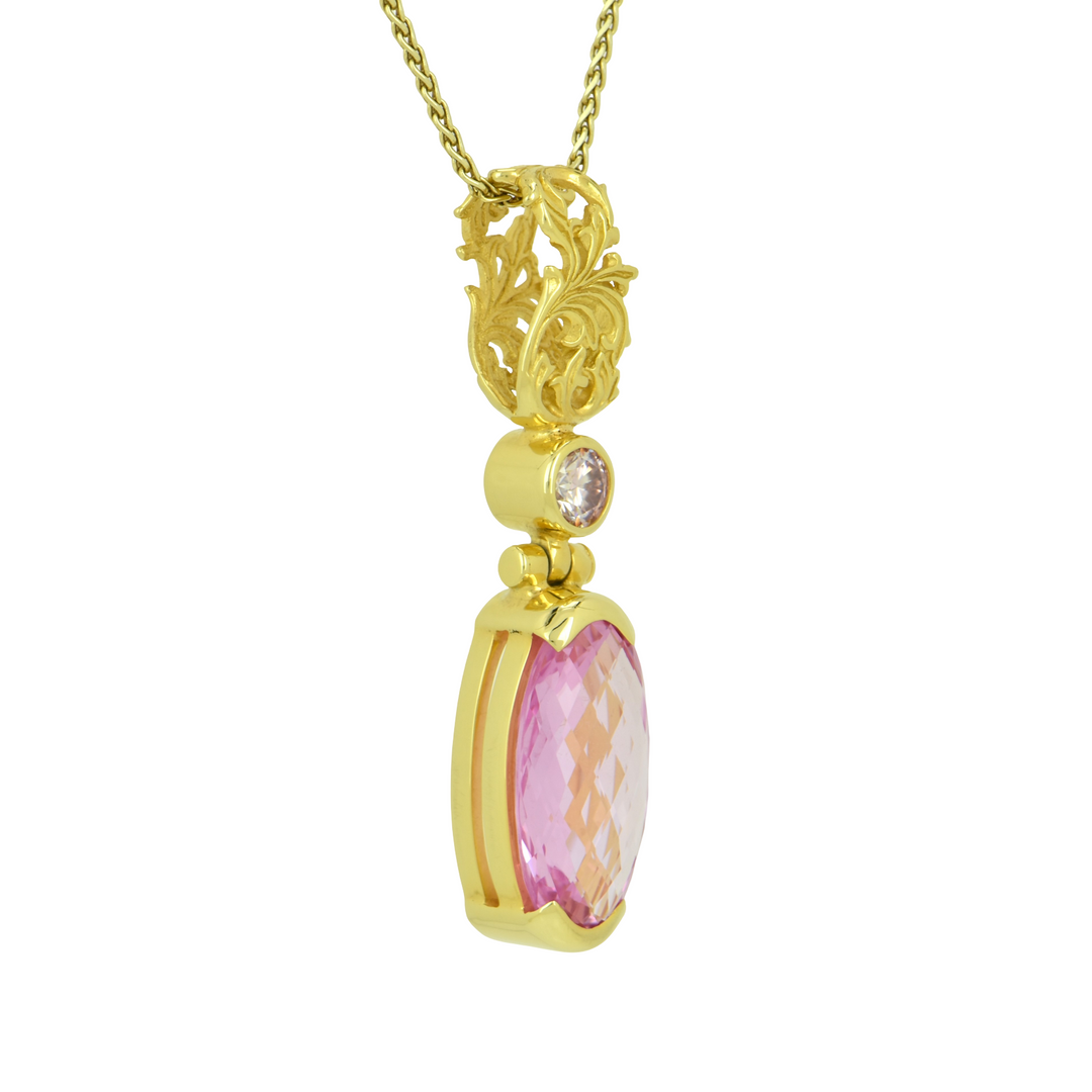 Oval Shasta Pink Sapphire Pendant, set in Sterling Silver plated in Yellow Gold