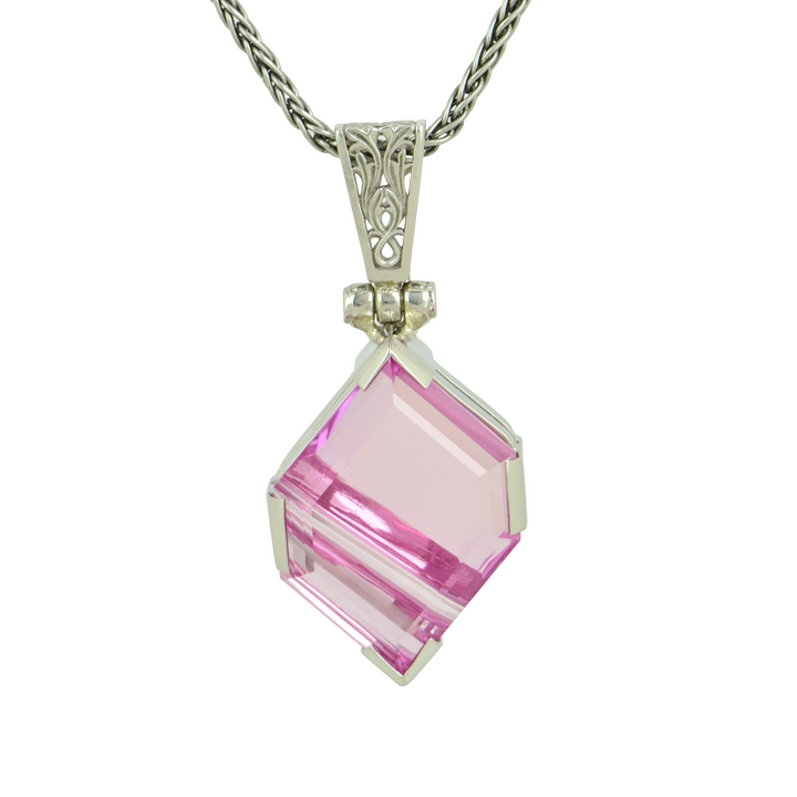 Shasta Pink Sapphire Pendant, set in Sterling Silver plated in White Rhodium