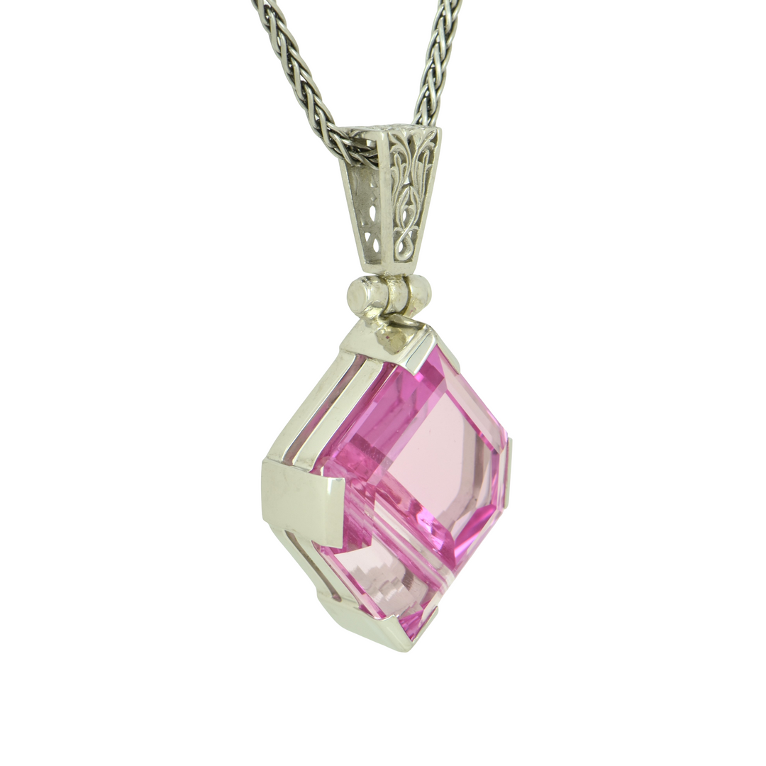 Shasta Pink Sapphire Pendant, set in Sterling Silver plated in White Rhodium