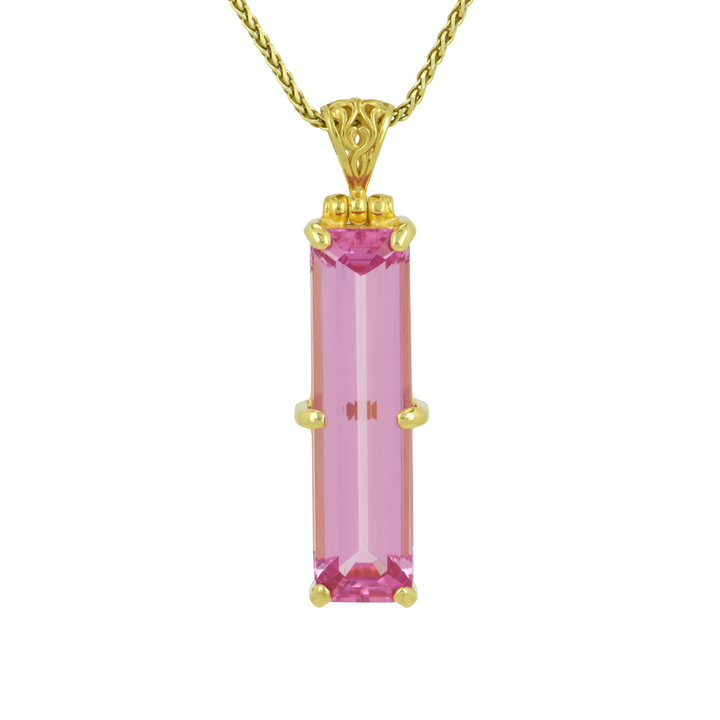 Emerald Cut Shasta Pink Sapphire Pendant, set in Sterling Silver plated in Yellow Gold