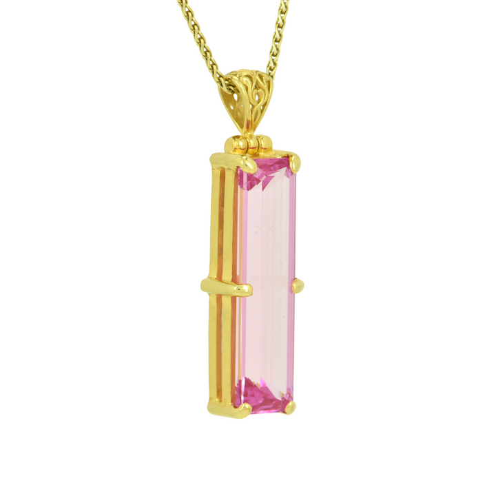 Emerald Cut Shasta Pink Sapphire Pendant, set in Sterling Silver plated in Yellow Gold