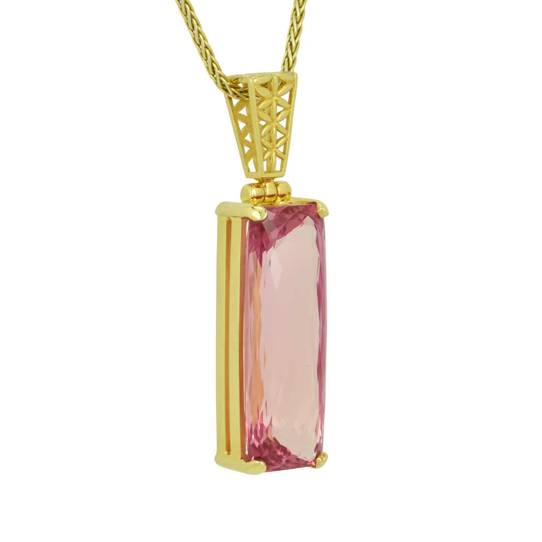 Emerald Cut Imperial Pink Sapphire Pendant, set in Sterling Silver plated in Yellow Gold